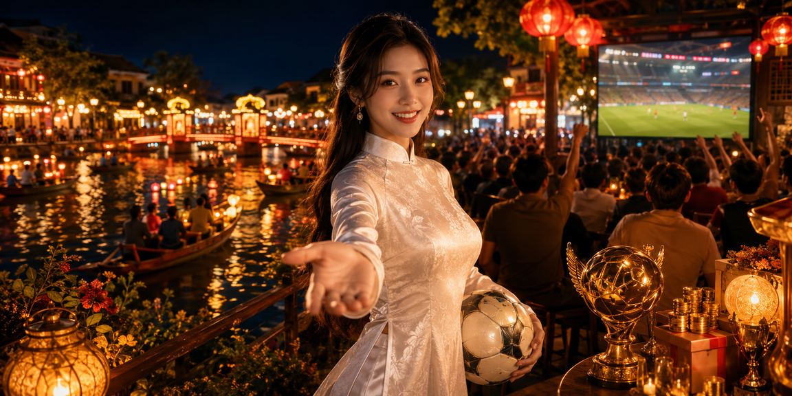 Người dùng tại Hội An theo dõi kèo bóng đá và đặt cược trong trang phục áo dài truyền thống